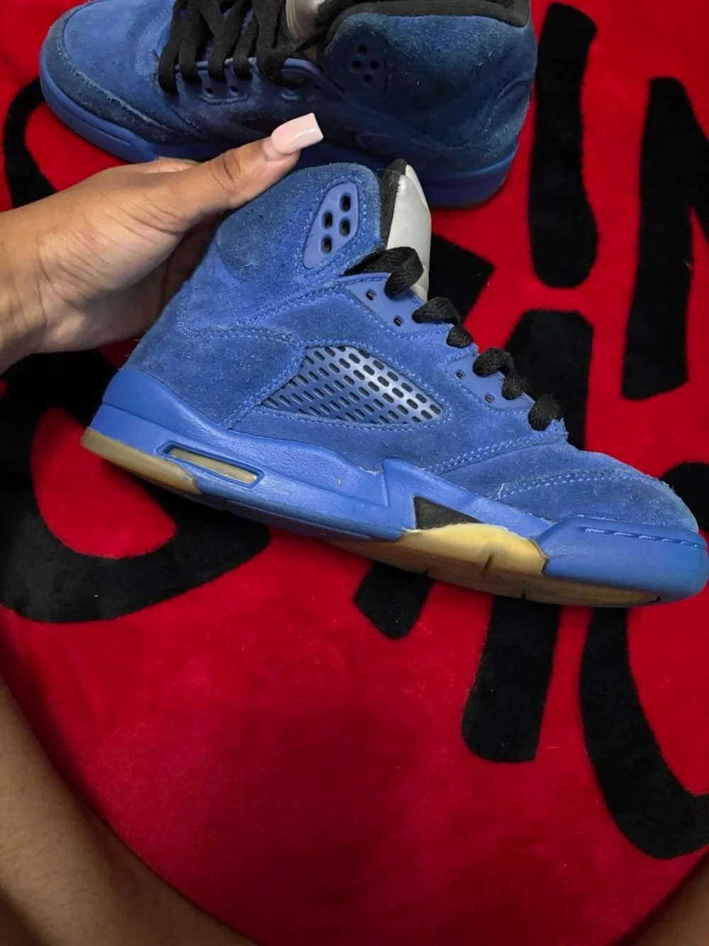 Jordan Kids Blue Suede Jumpman Sneakers with Black Accents